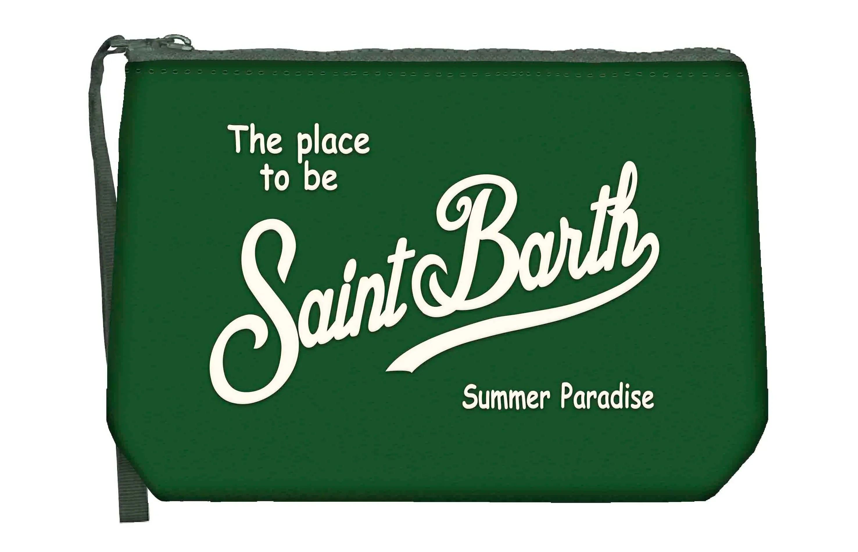 Pochette verde Saint Barth in nylon con scritta bianca, accessorio moda uomo donna.
