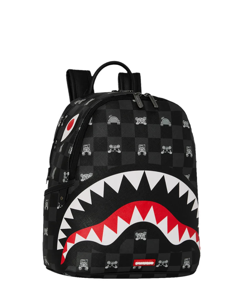SPRAYGROUND B8908 BACKPACK GRAY PEEKING CHARACTER CHECK SAVAGE