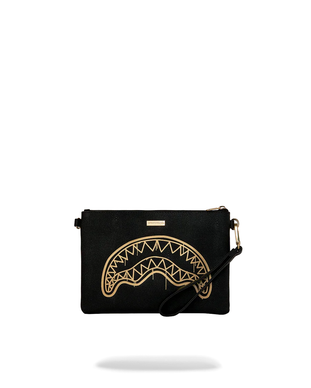 Pochette nera da donna con decorazione dorata geometrica, accessorio moda elegante