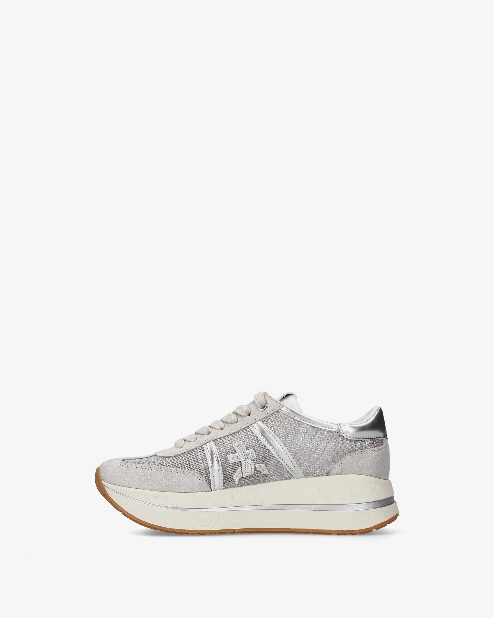 Sneaker bassa donna in suede e tessuto grigio chiaro con suola platform e dettagli logo
