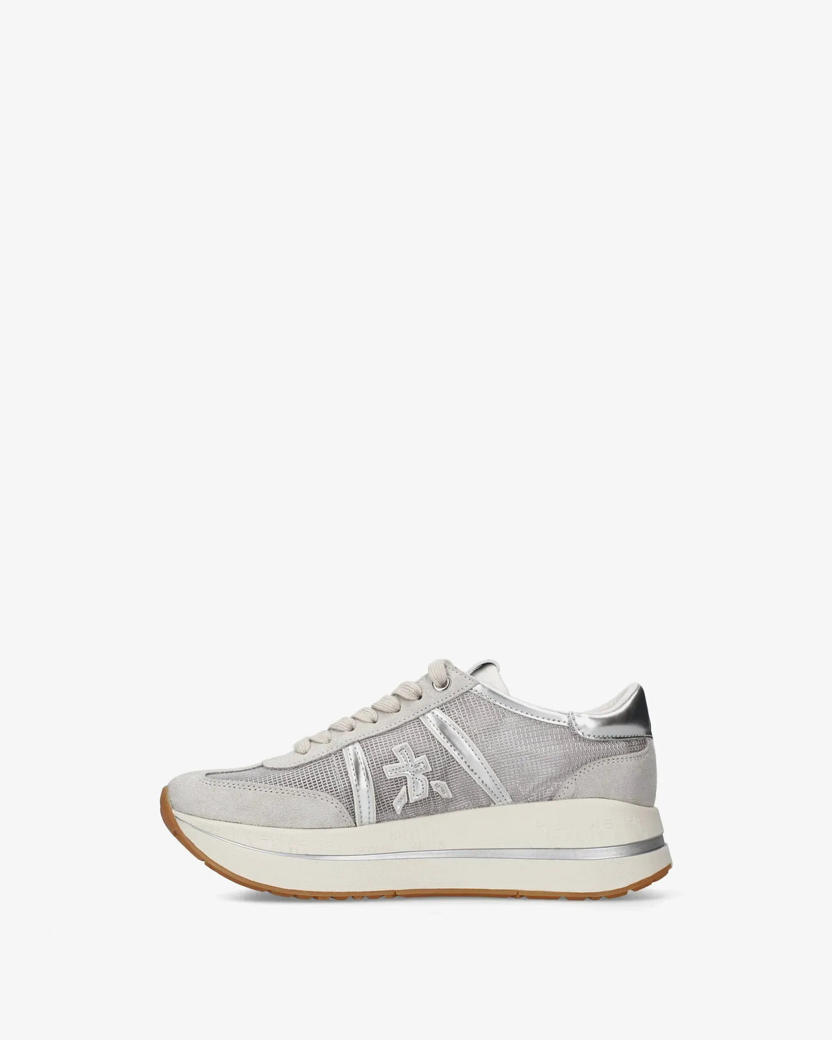 Sneaker bassa donna in suede e tessuto grigio chiaro con suola platform e dettagli logo