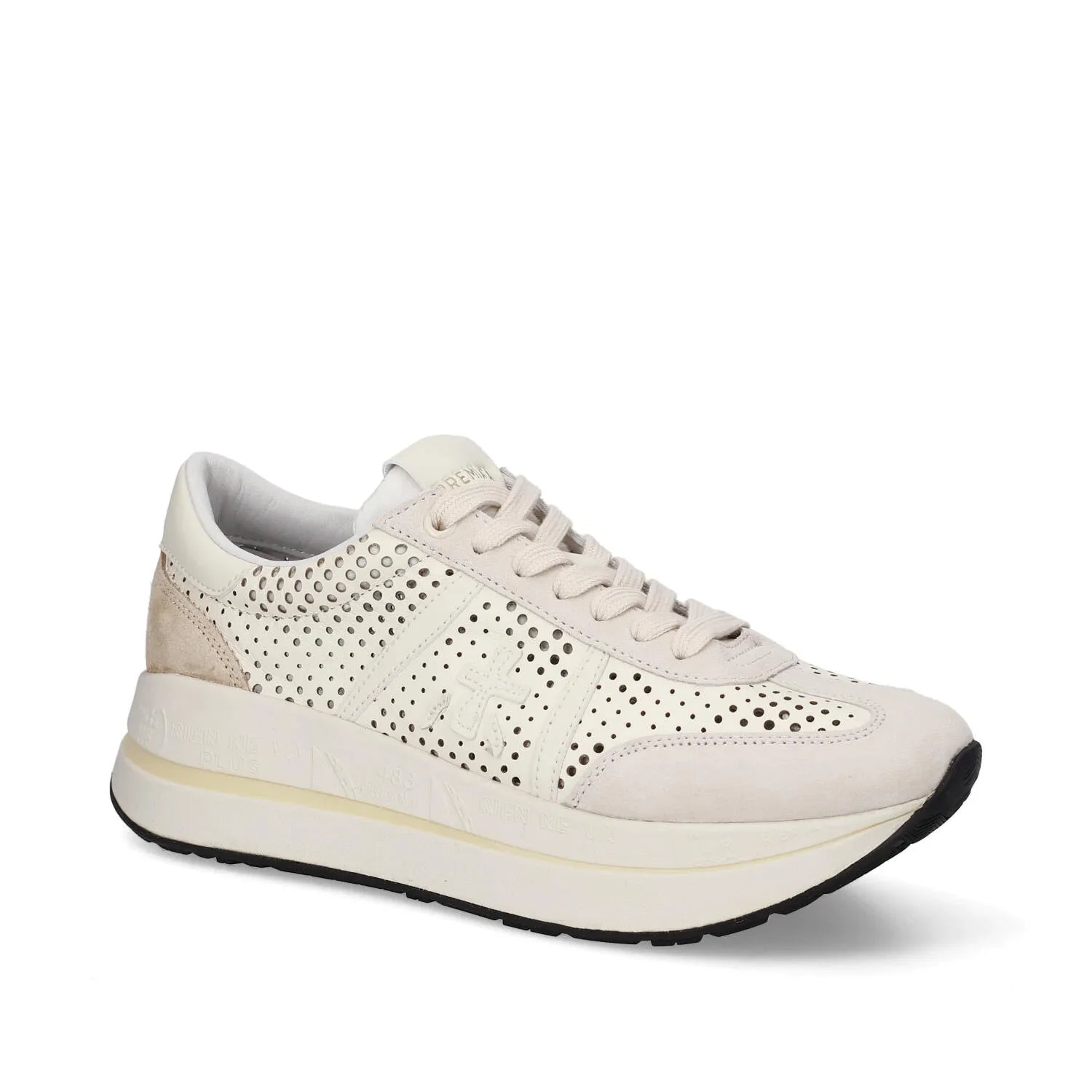 Sneaker donna beige traforata con suola alta, stile casual ed elegante