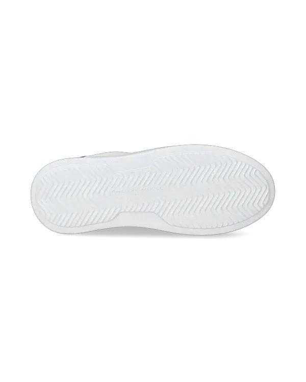 Suola sneaker bianca in gomma con motivo a spina di pesce e logo inciso.