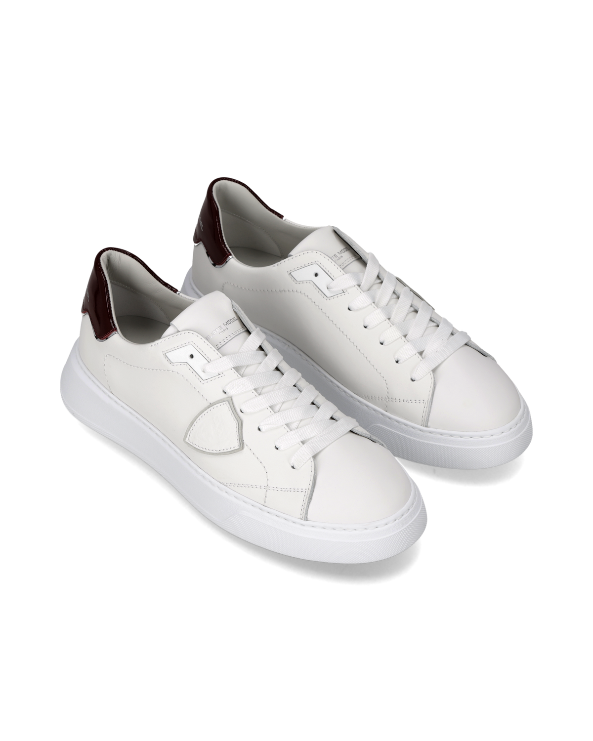 Philippe Model Sneakers Temple Low Uomo in pelle bianca e bordeaux BTLU V020 - Vista laterale