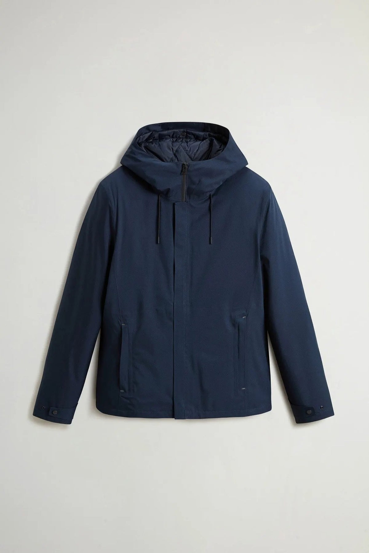 Giacca Woolrich Crestmont 3 in 1 Melton Blue - Dettaglio tasche e guscio impermeabile
