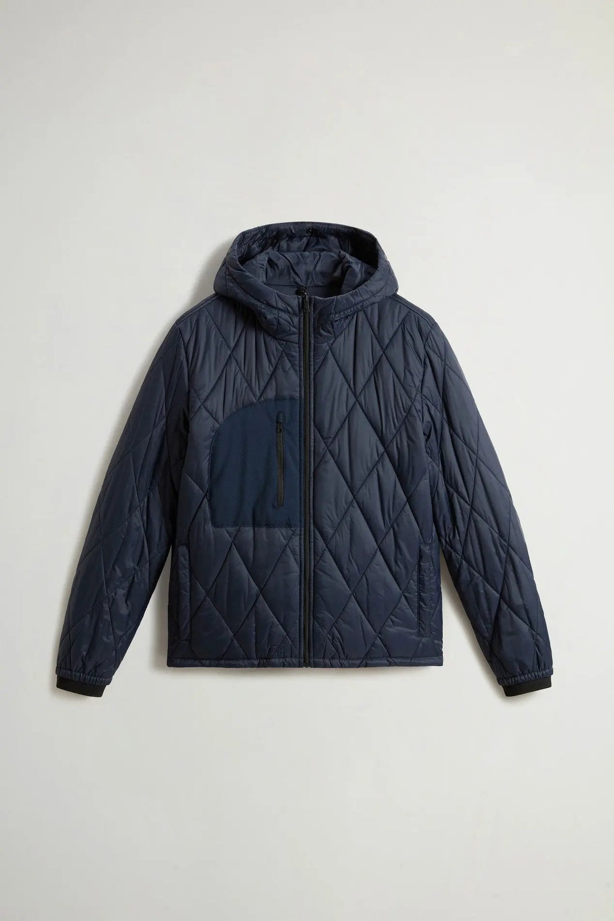 Giacca Woolrich Crestmont 3 in 1 Melton Blue - Vista interna con bomberino trapuntato