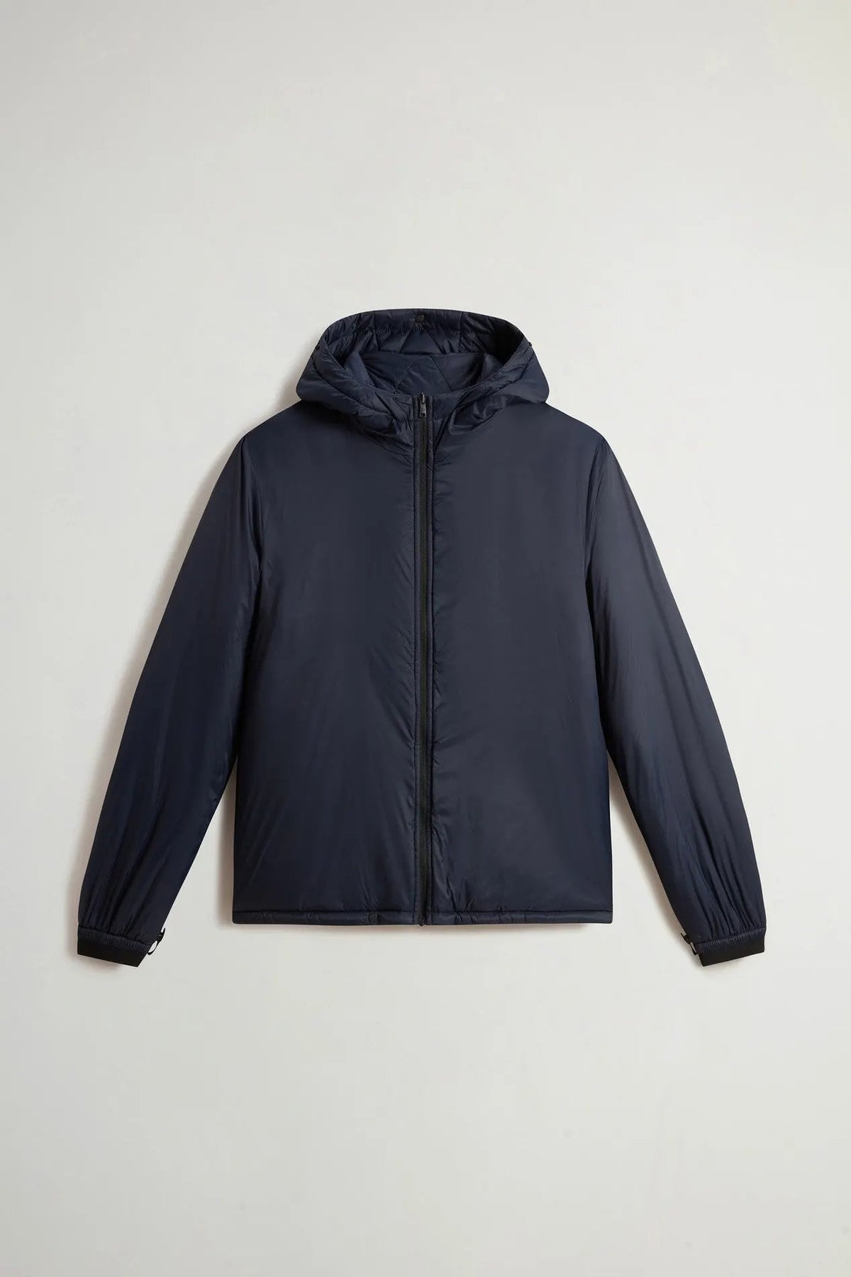 Giacca Woolrich Crestmont 3 in 1 Melton Blue - Dettaglio logo Woolrich e finiture tecniche