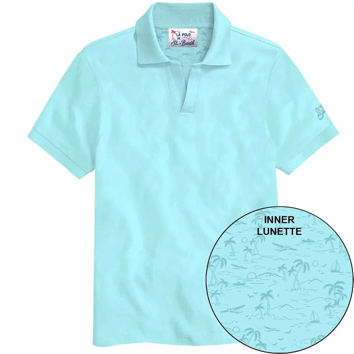 Polo uomo celeste acqua con fantasia interna tropicale e colletto classico, manica corta