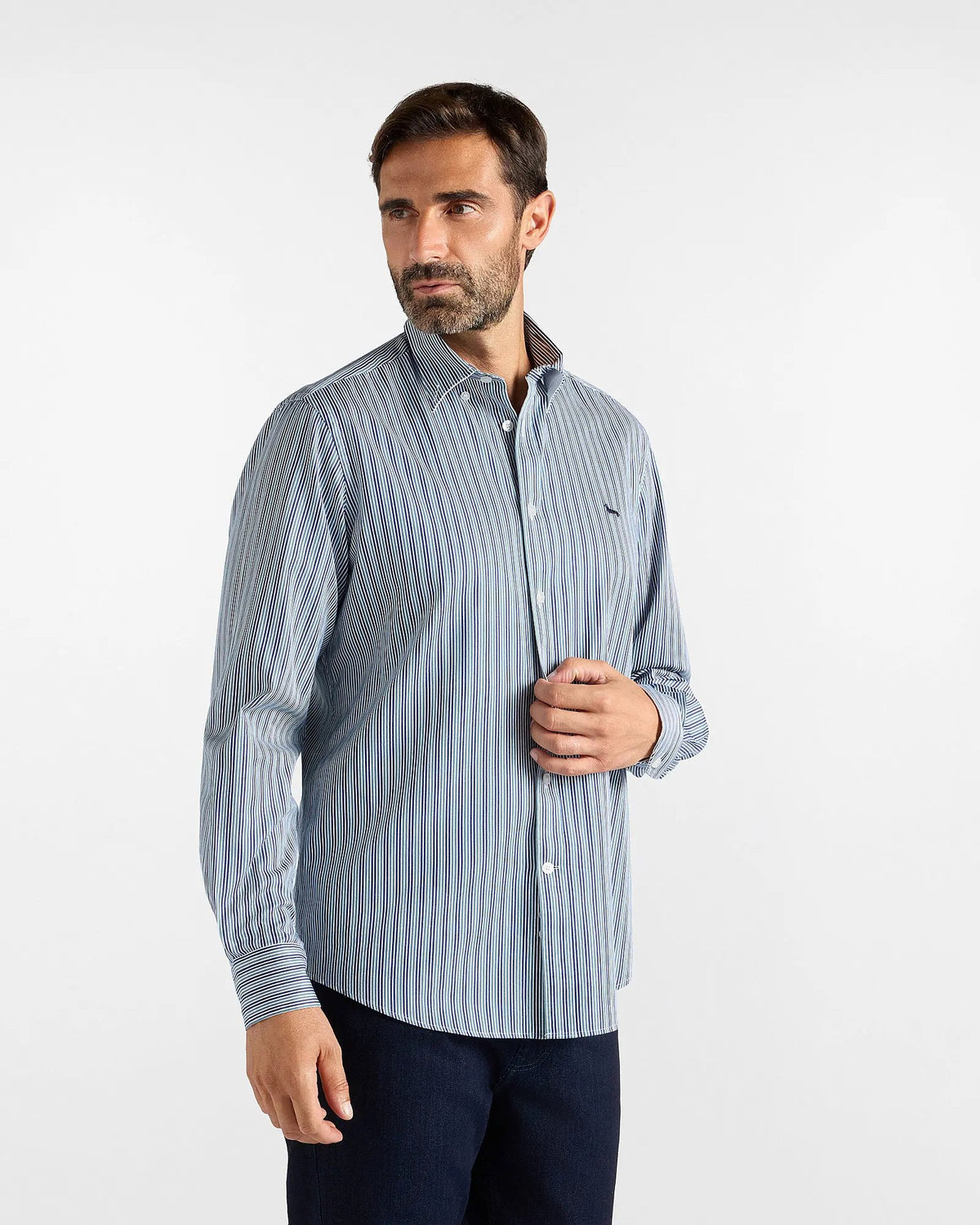Camicia uomo Harmont & Blaine a righe in twill tinto filo verde bottiglia - Vista frontale