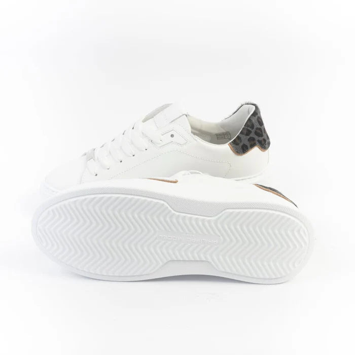 PHILIPPE MODEL BTLD VA05  SNEAKER TEMPLE LOW VEAU ANIMALEUR_BLANC LEO BLEU