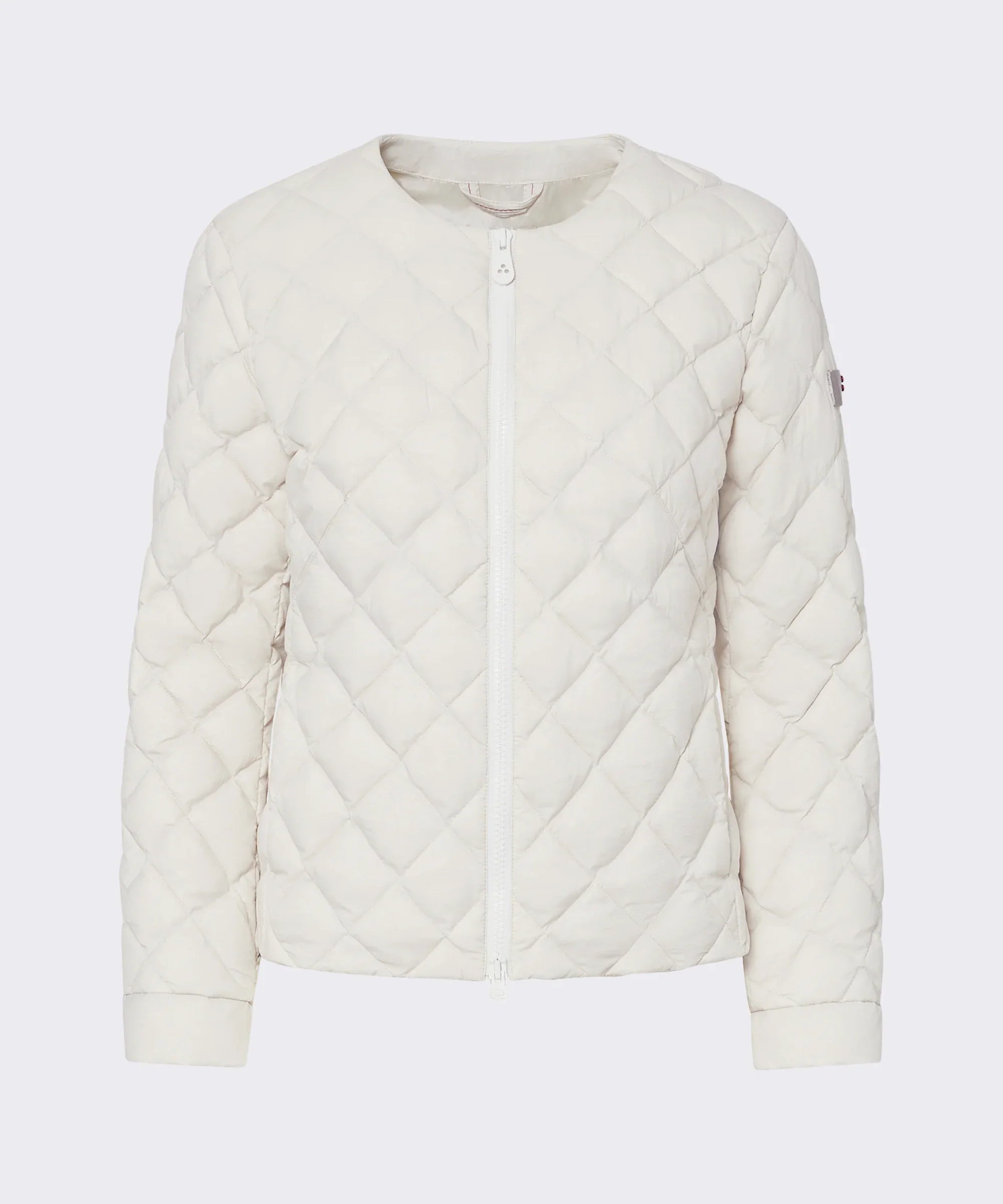 Giacca trapuntata donna bianca con zip, stile casual, tendenza moda autunno inverno