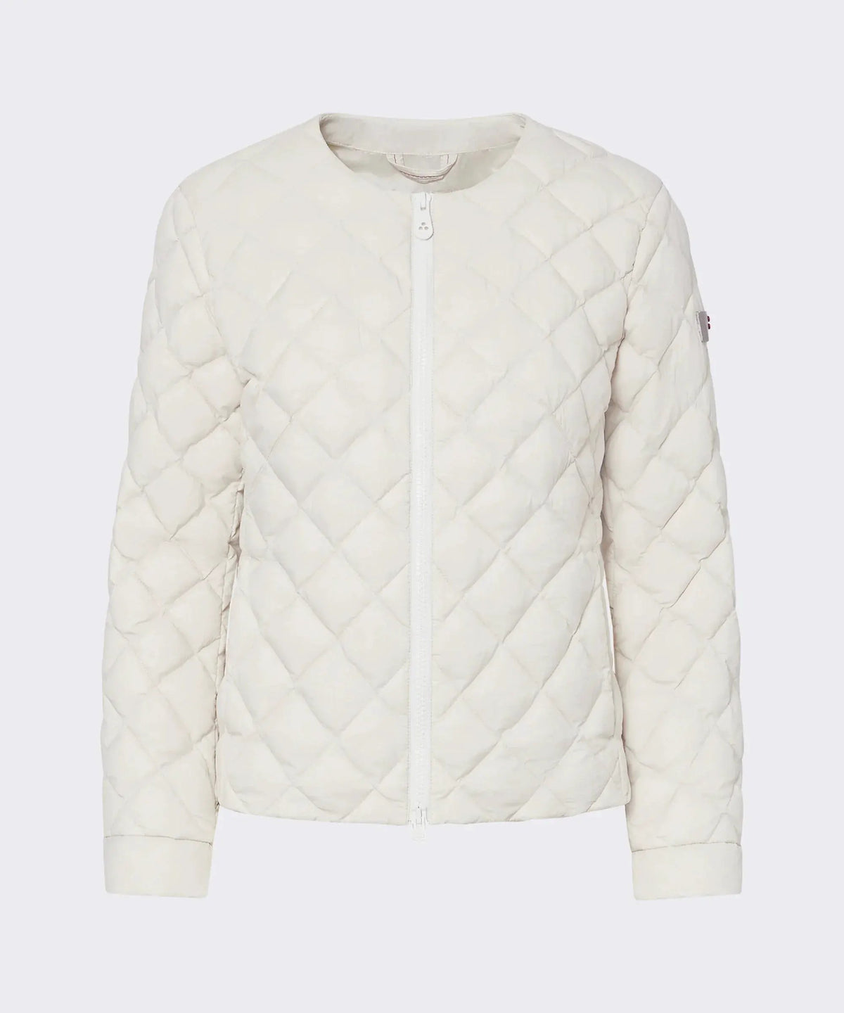 Giacca trapuntata donna bianca con zip, stile casual, tendenza moda autunno inverno