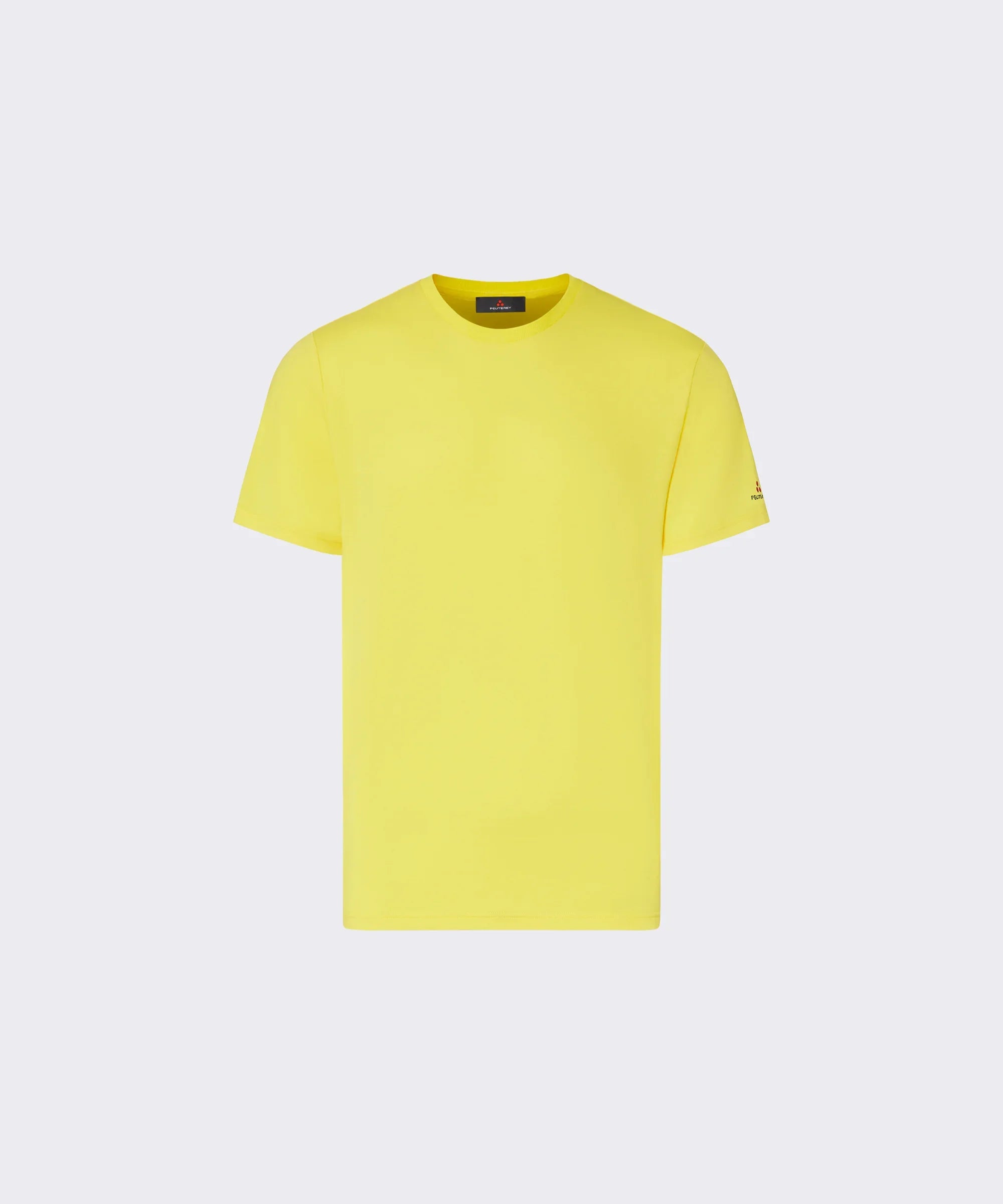 T-shirt uomo gialla a manica corta in cotone, vestibilità regular, sfondo neutro