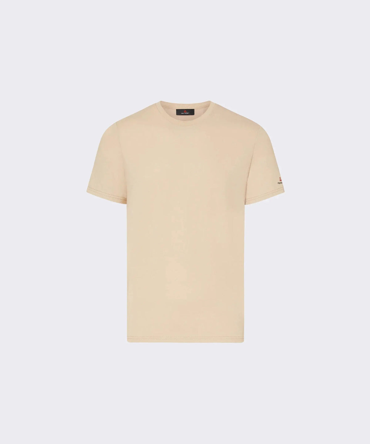 T-shirt beige uomo a maniche corte, stile minimalista, abbigliamento casual