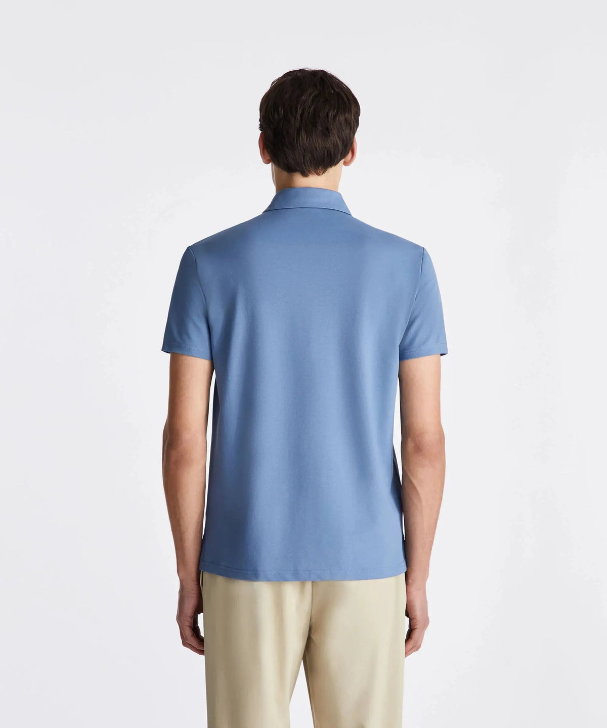 Polo uomo azzurra manica corta vista retro, abbigliamento casual elegante