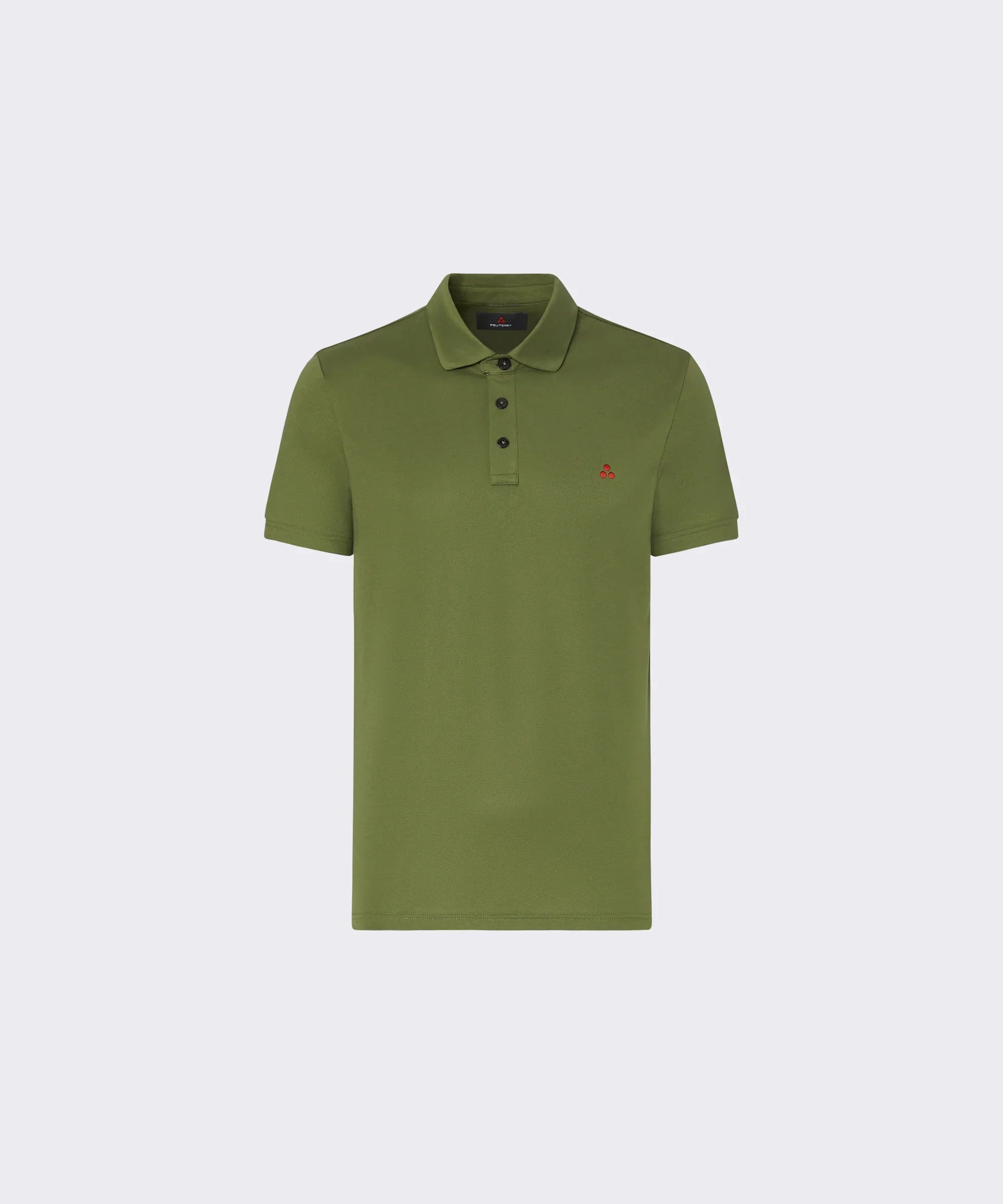 Polo uomo verde oliva manica corta in cotone con logo rosso, moda casual elegante