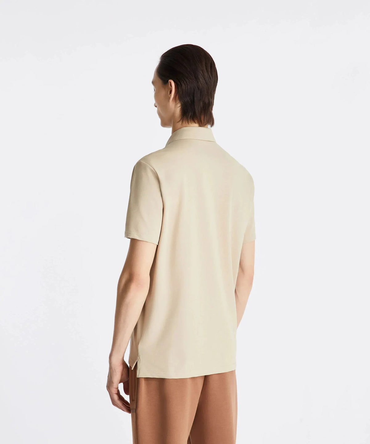 Polo uomo beige manica corta vista retro, abbigliamento elegante casual