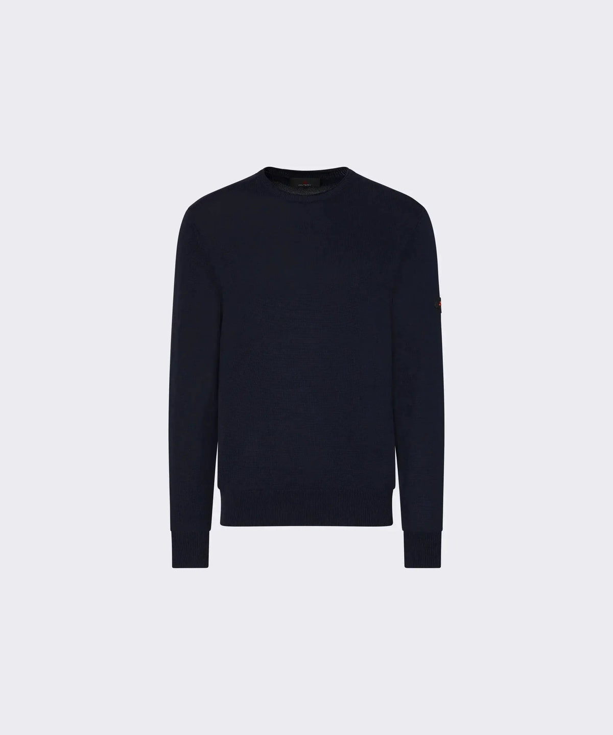 Maglione uomo blu scuro girocollo a maniche lunghe su sfondo neutro