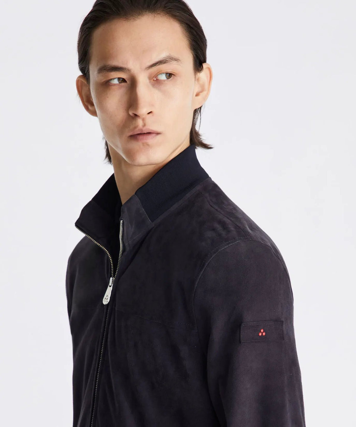 Giacca bomber Peuterey Sands Suede blu grafite - dettaglio logo Peuterey sulla manica
