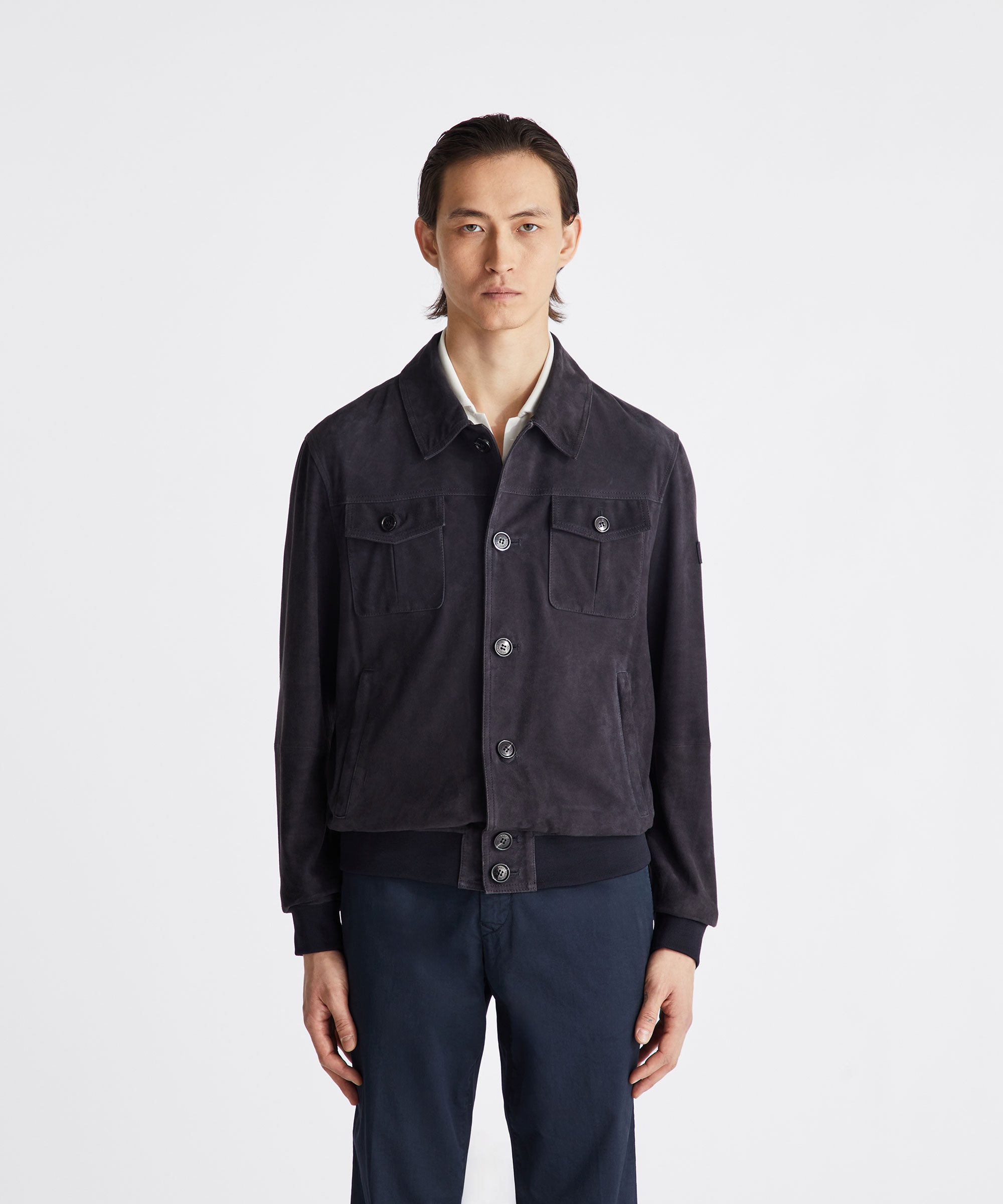 Giacca blazer PEUTEREY PEU5744 215 in pelle scamosciata color cammello, stile elegante e casual, vista frontale.