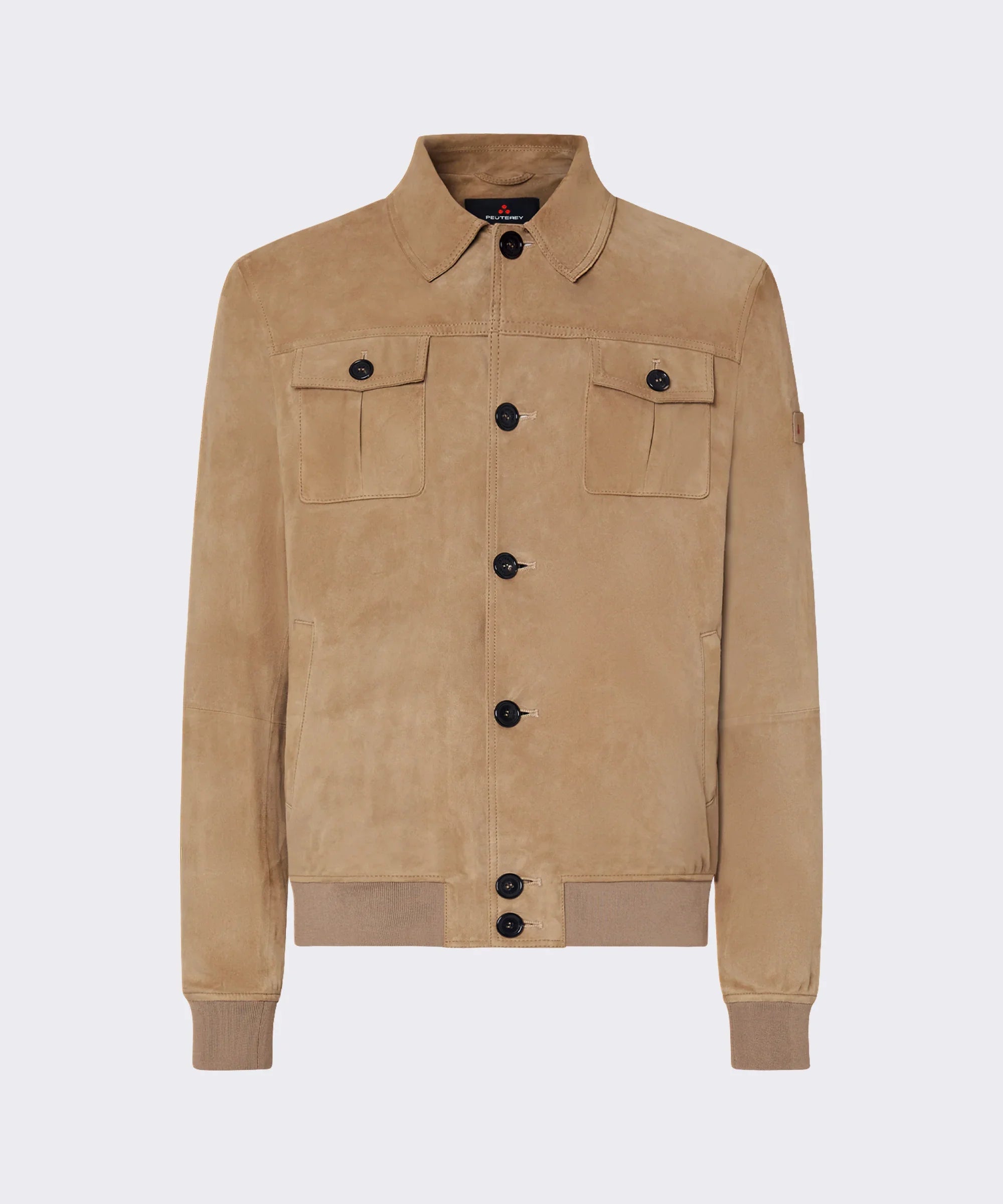 Giacca uomo beige scamosciata Peuterey, due tasche frontali, bottoni neri, stile casual elegante