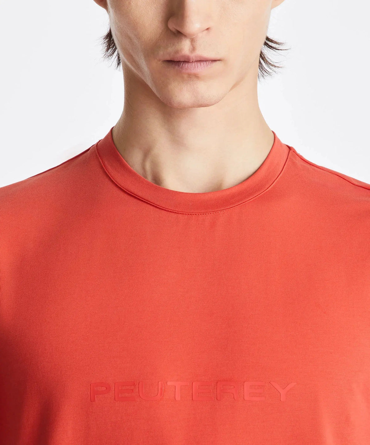 Maglietta uomo Peuterey arancione a girocollo, logo tono su tono, moda casual