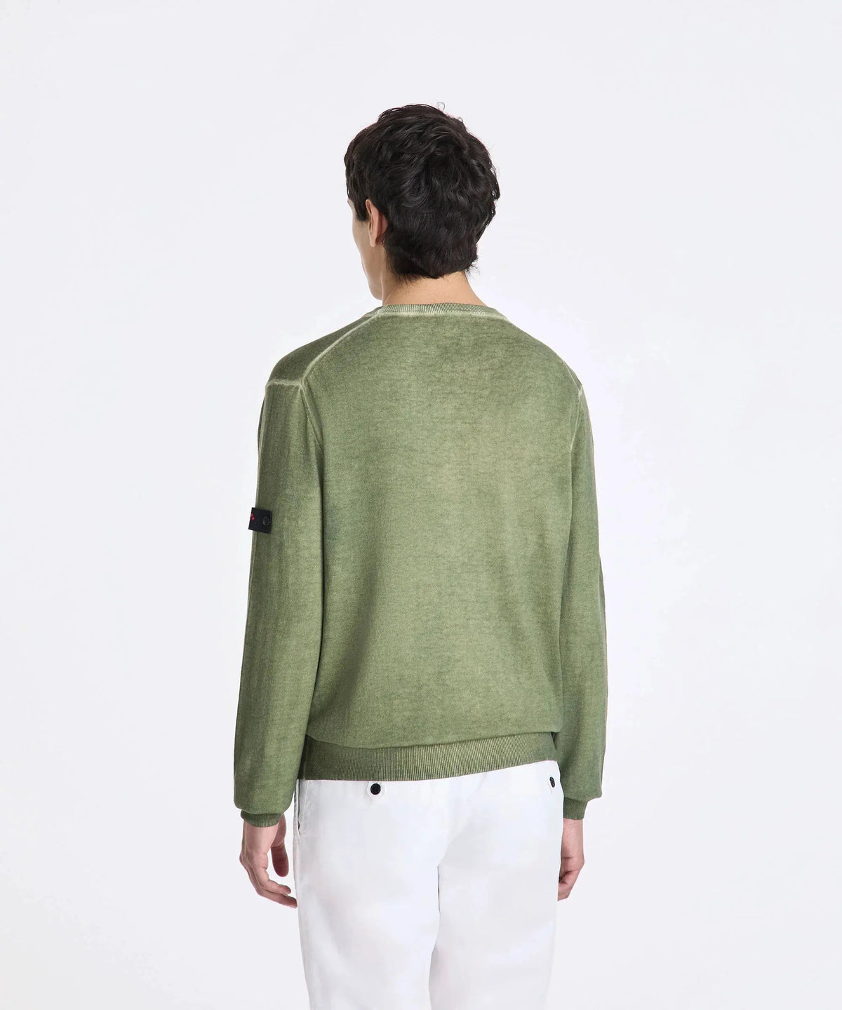 Maglione verde chiaro uomo, maniche lunghe, vestibilità regular, visto da dietro
