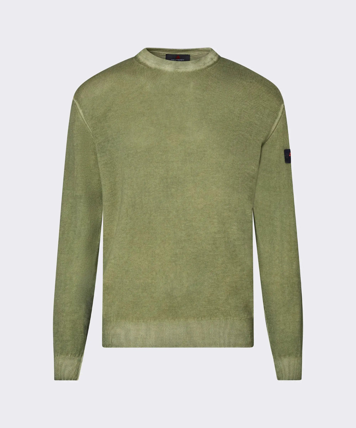 Maglione uomo verde oliva in cotone, manica lunga, girocollo, stile casual elegante