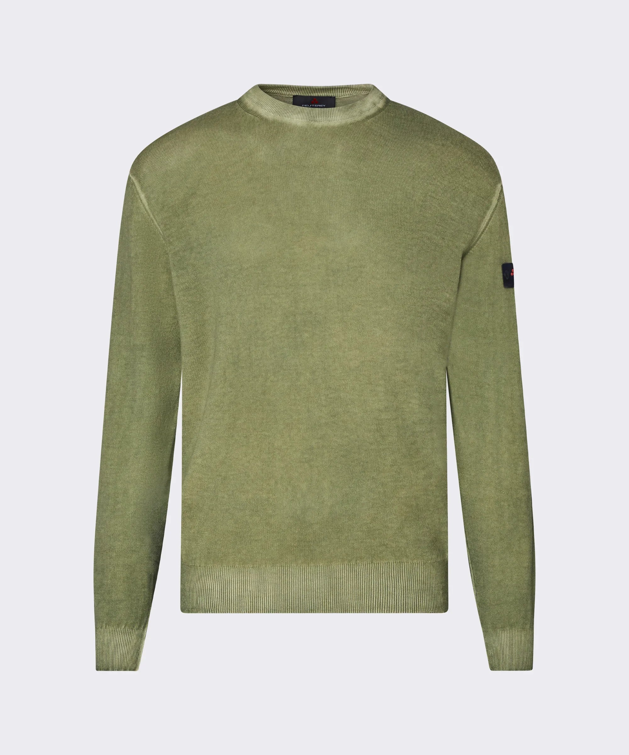 Maglione uomo verde oliva in cotone, manica lunga, girocollo, stile casual elegante