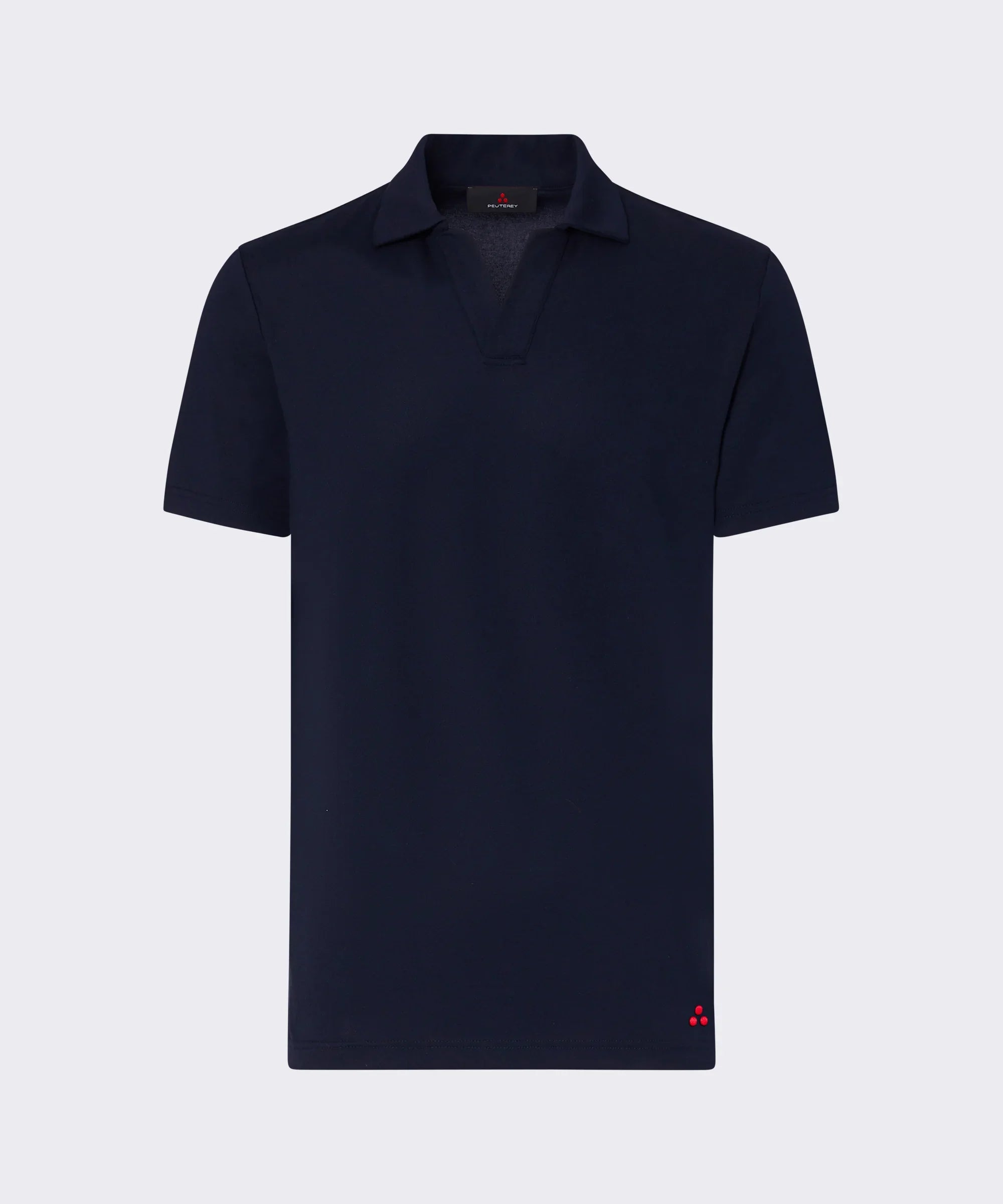 Polo uomo manica corta blu scuro in cotone, dettaglio logo rosso sul fondo