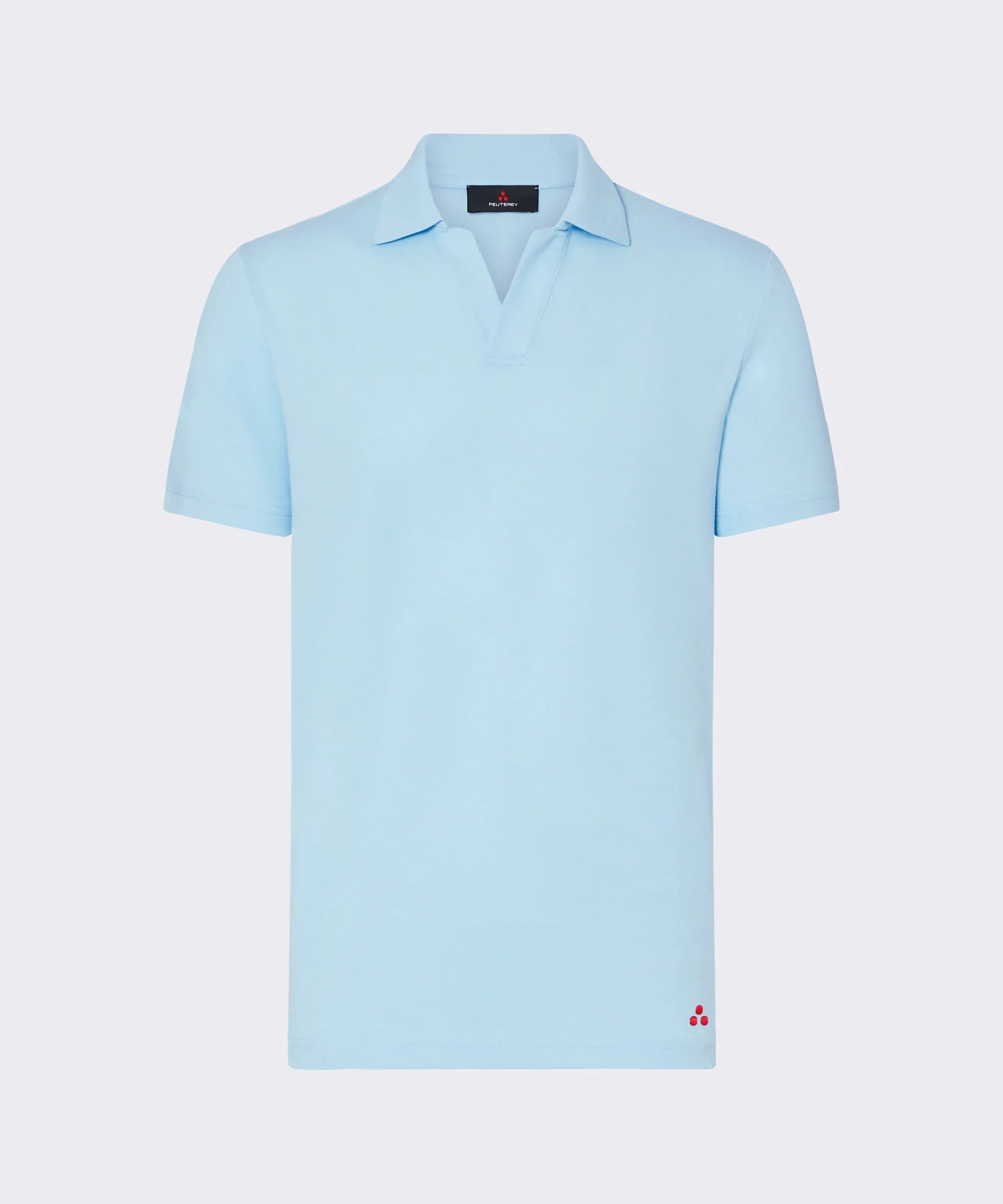 Polo uomo celeste Peuterey manica corta in cotone, dettaglio logo rosso in basso.