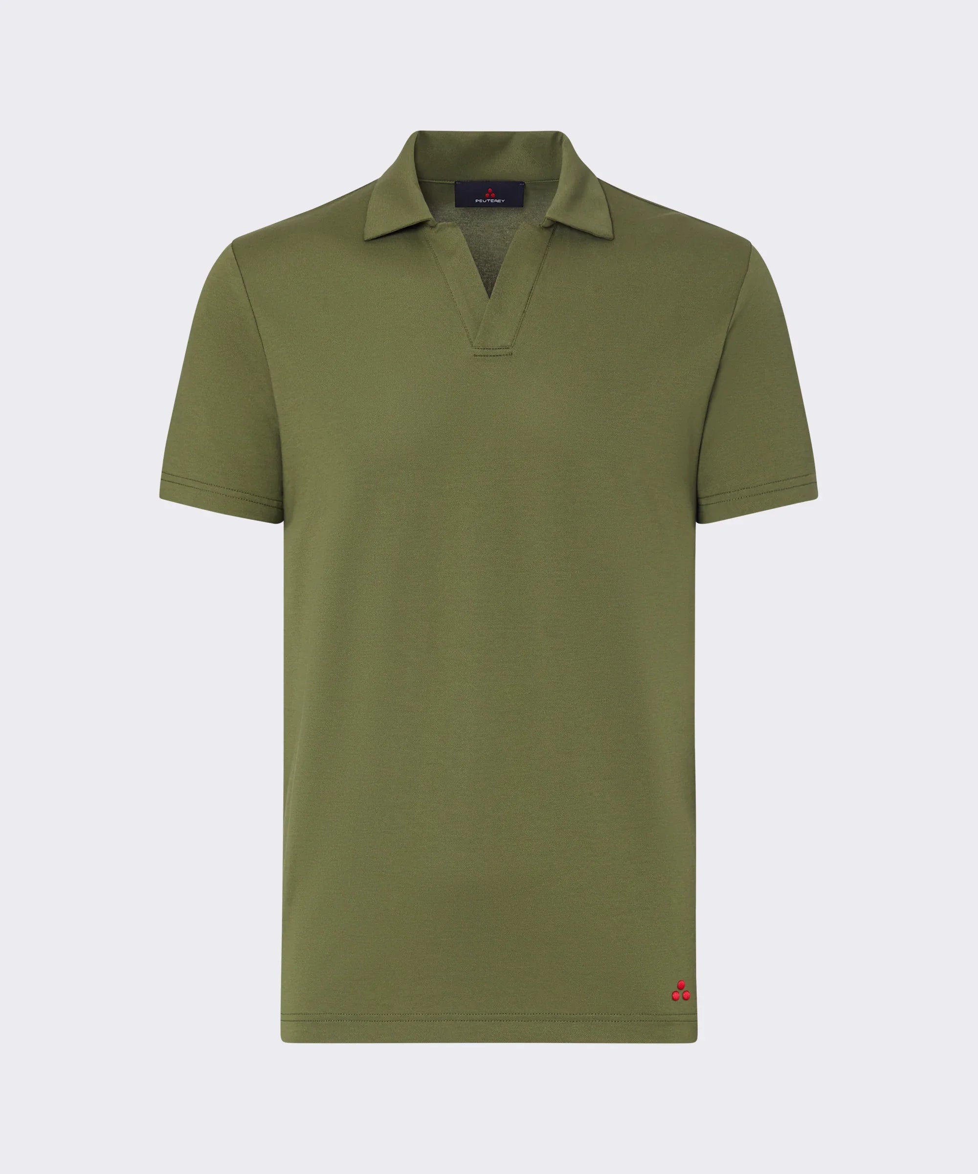 Polo uomo verde oliva manica corta con collo aperto, stile casual elegante