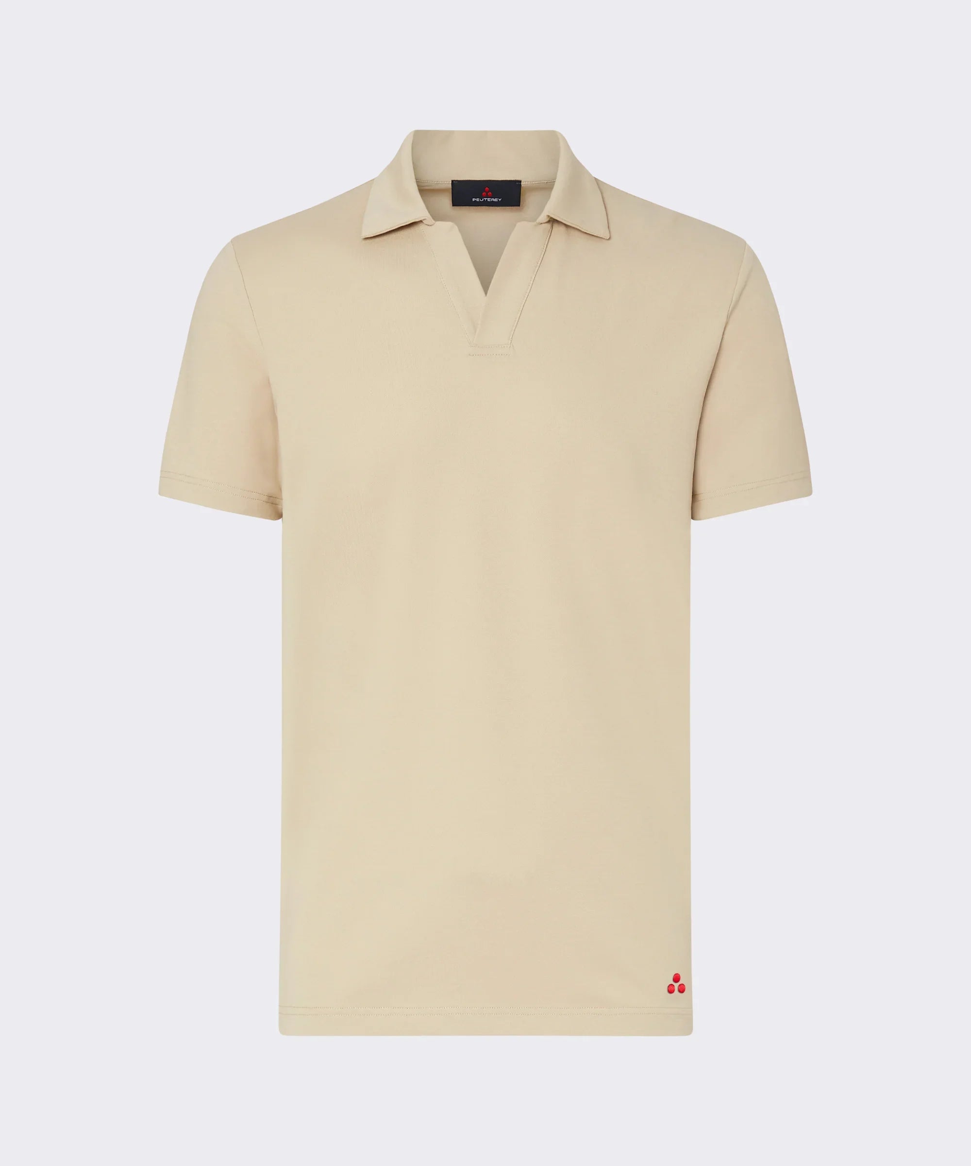 Polo uomo beige a manica corta, colletto classico, dettaglio logo rosso in basso