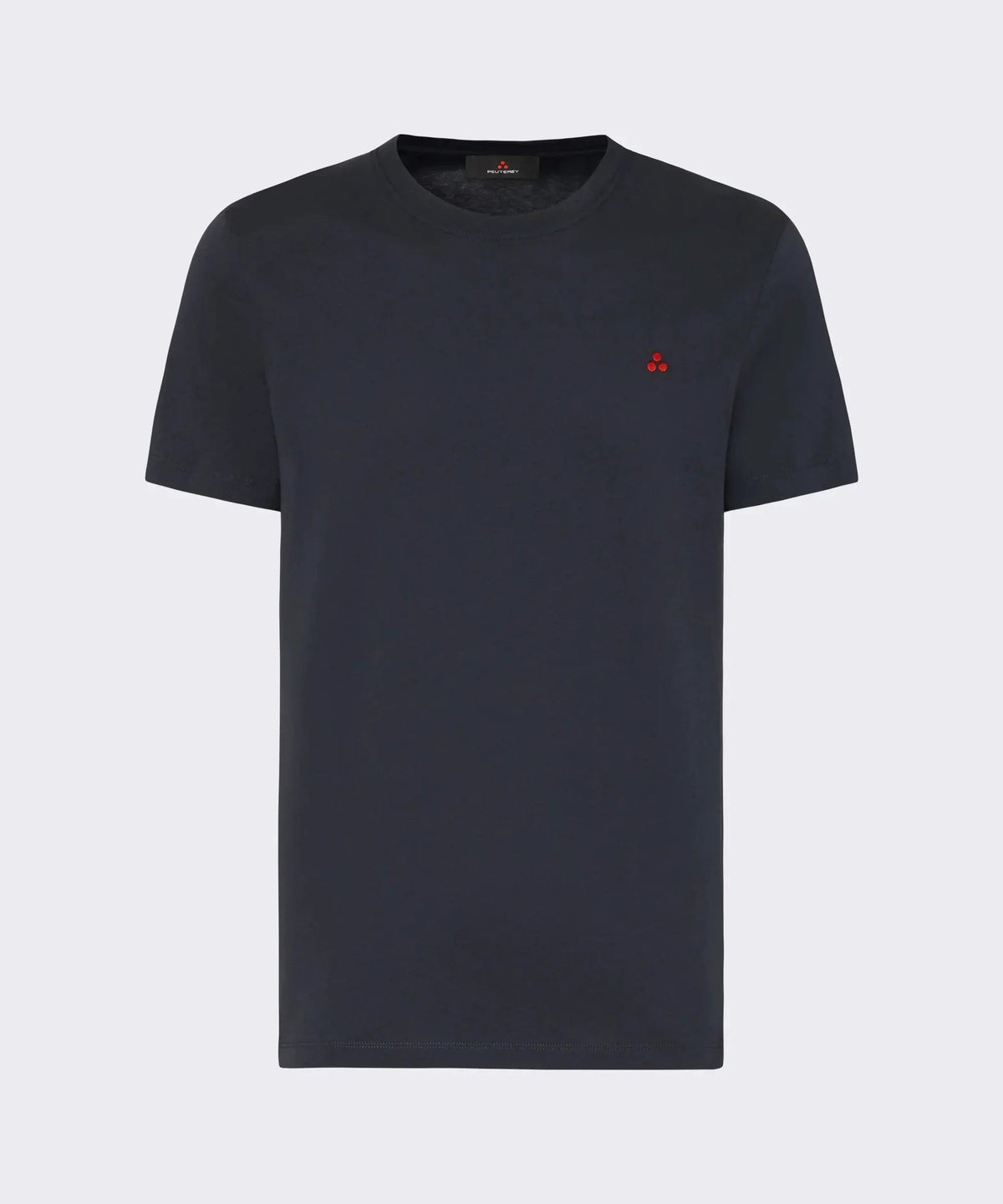 T-shirt uomo nera in cotone con logo rosso minimal sul petto, stile casual elegante