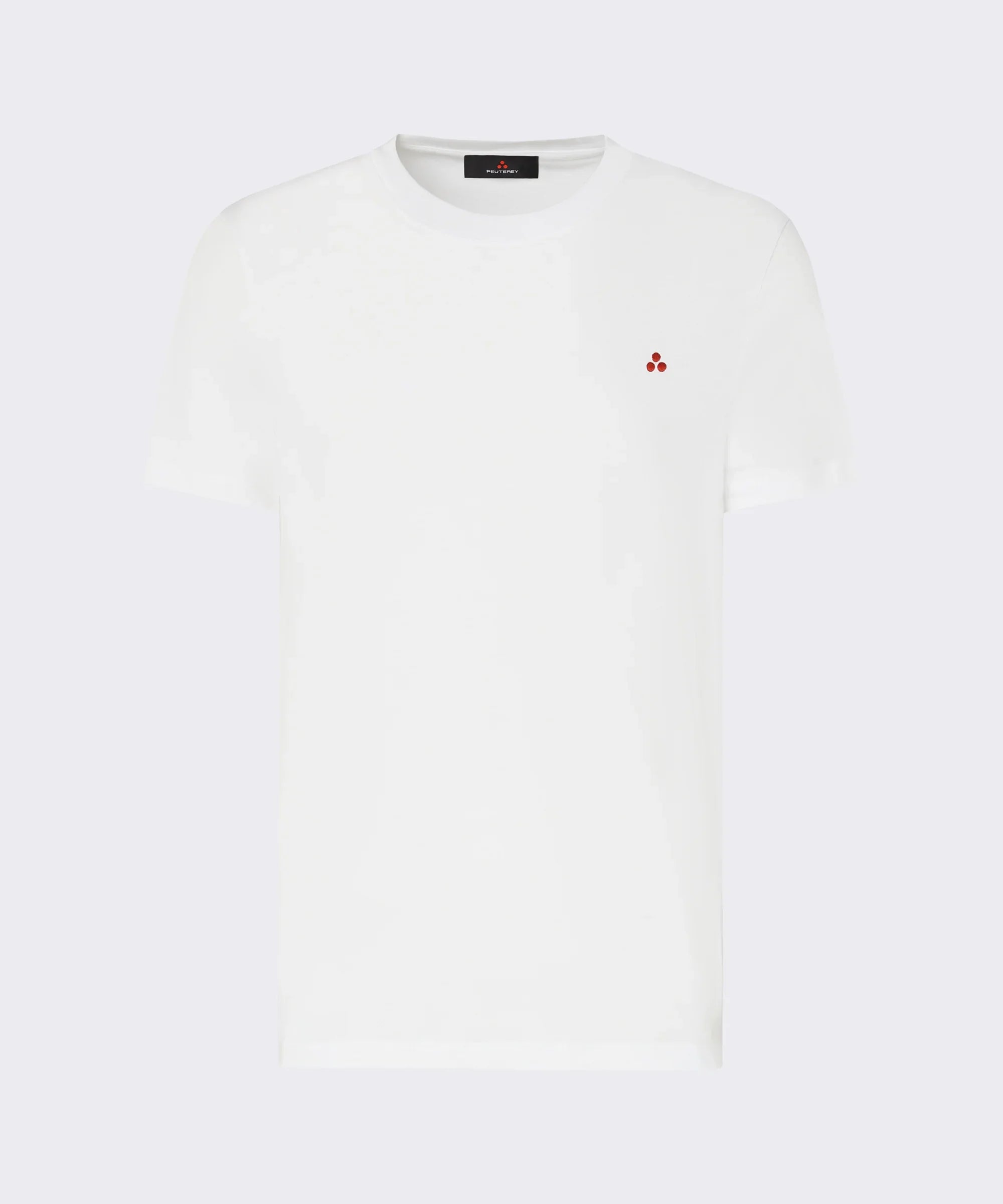 T-shirt bianca uomo manica corta con piccolo logo rosso ricamato sul petto