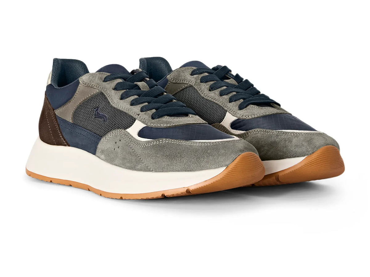 Harmont & Blaine — Sneaker uomo in camoscio e mesh tecnico, colore beige - dettaglio laterale