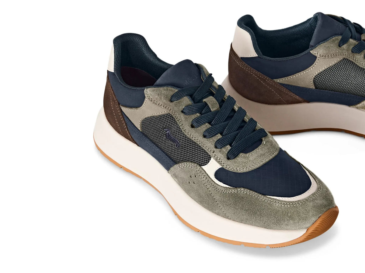 Harmont & Blaine — Sneaker uomo in camoscio e mesh tecnico, colore beige - vista suola