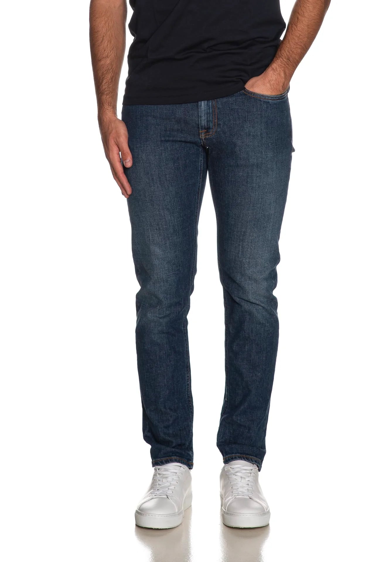 Jeans uomo slim fit denim blu moderno, abbigliamento casual elegante