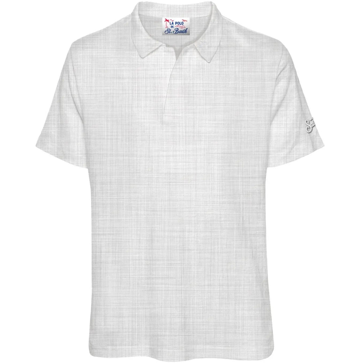 Polo uomo bianca in lino leggero a maniche corte, stile casual elegante, colletto classico