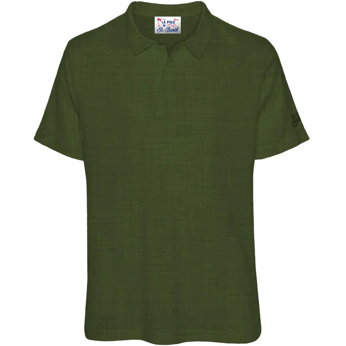 Polo uomo verde militare in lino, manica corta, stile casual elegante
