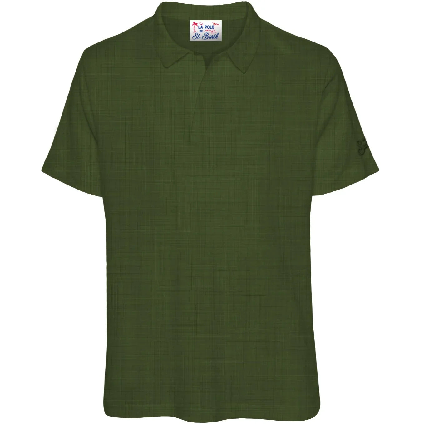 Polo uomo verde militare in lino, manica corta, stile casual elegante