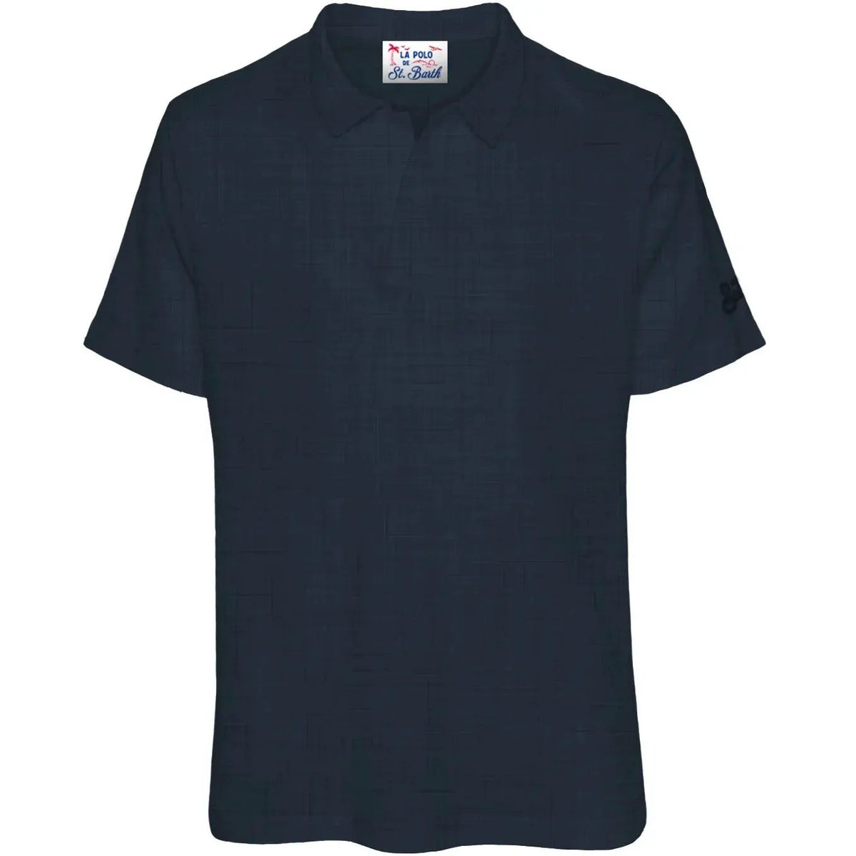 Polo uomo in lino blu navy a manica corta, colletto classico, stile elegante casual