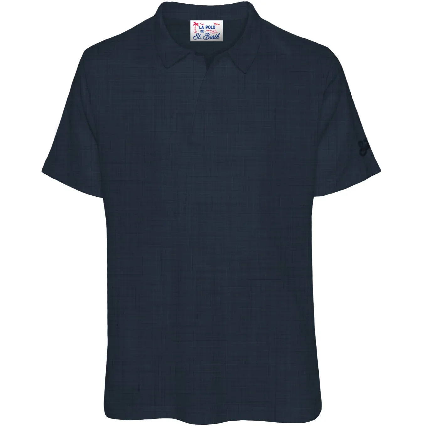Polo uomo in lino blu navy a manica corta, colletto classico, stile elegante casual