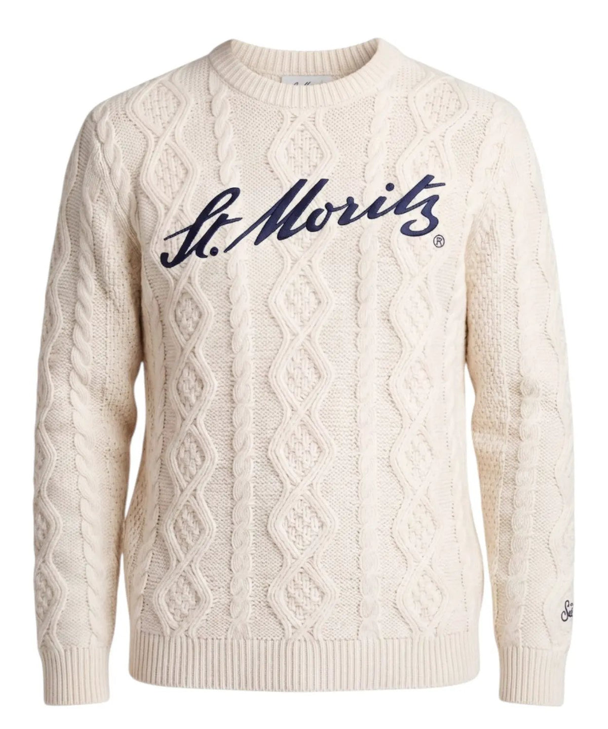 Maglione MC2 Saint Barth Bergen Tricot lana panna ricamo St Moritz vista frontale