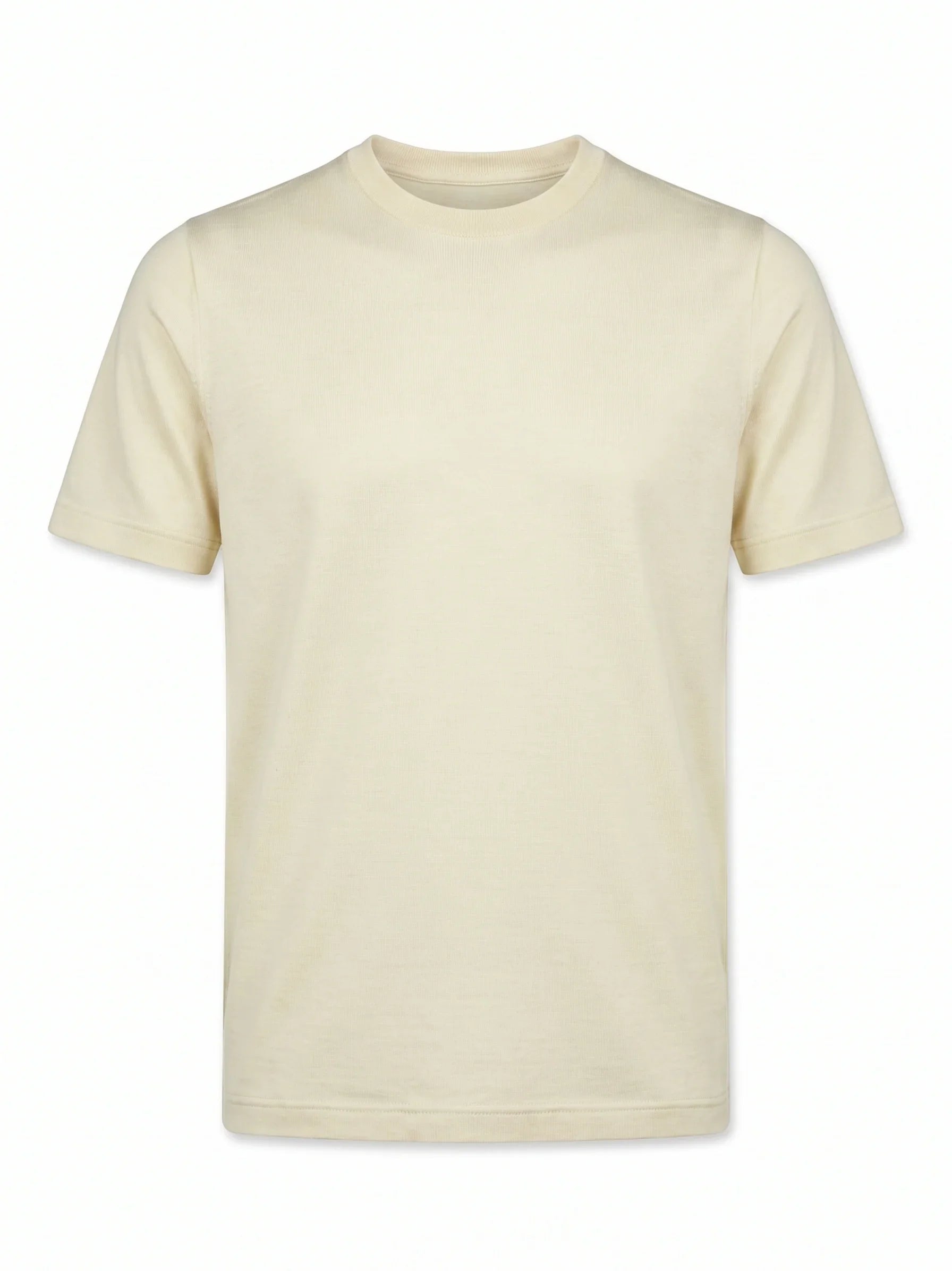 T-shirt uomo beige chiaro a manica corta, cotone, stile casual, fondo bianco