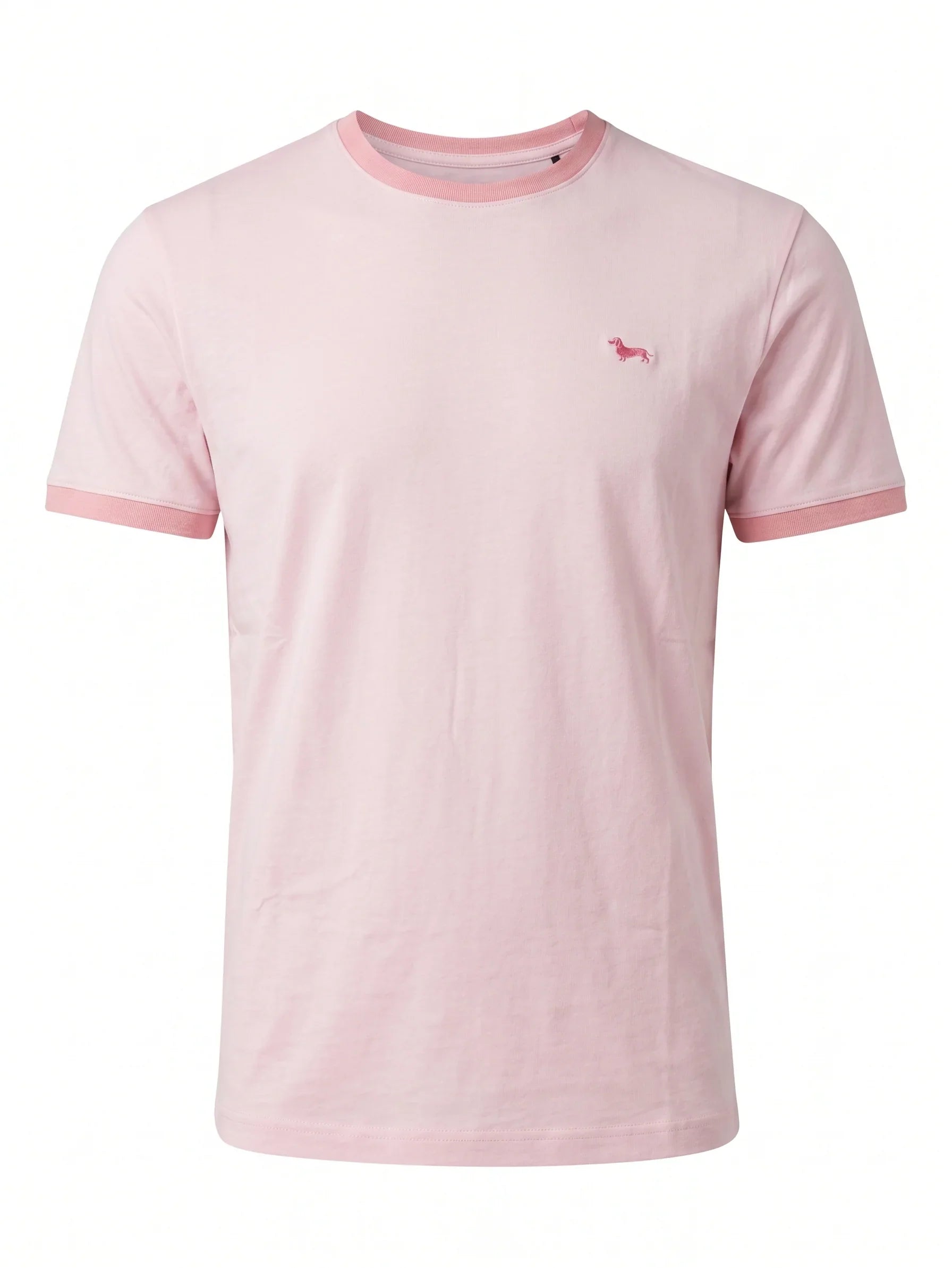 T-shirt uomo rosa chiaro in cotone con logo piccolo, girocollo, stile casual elegante