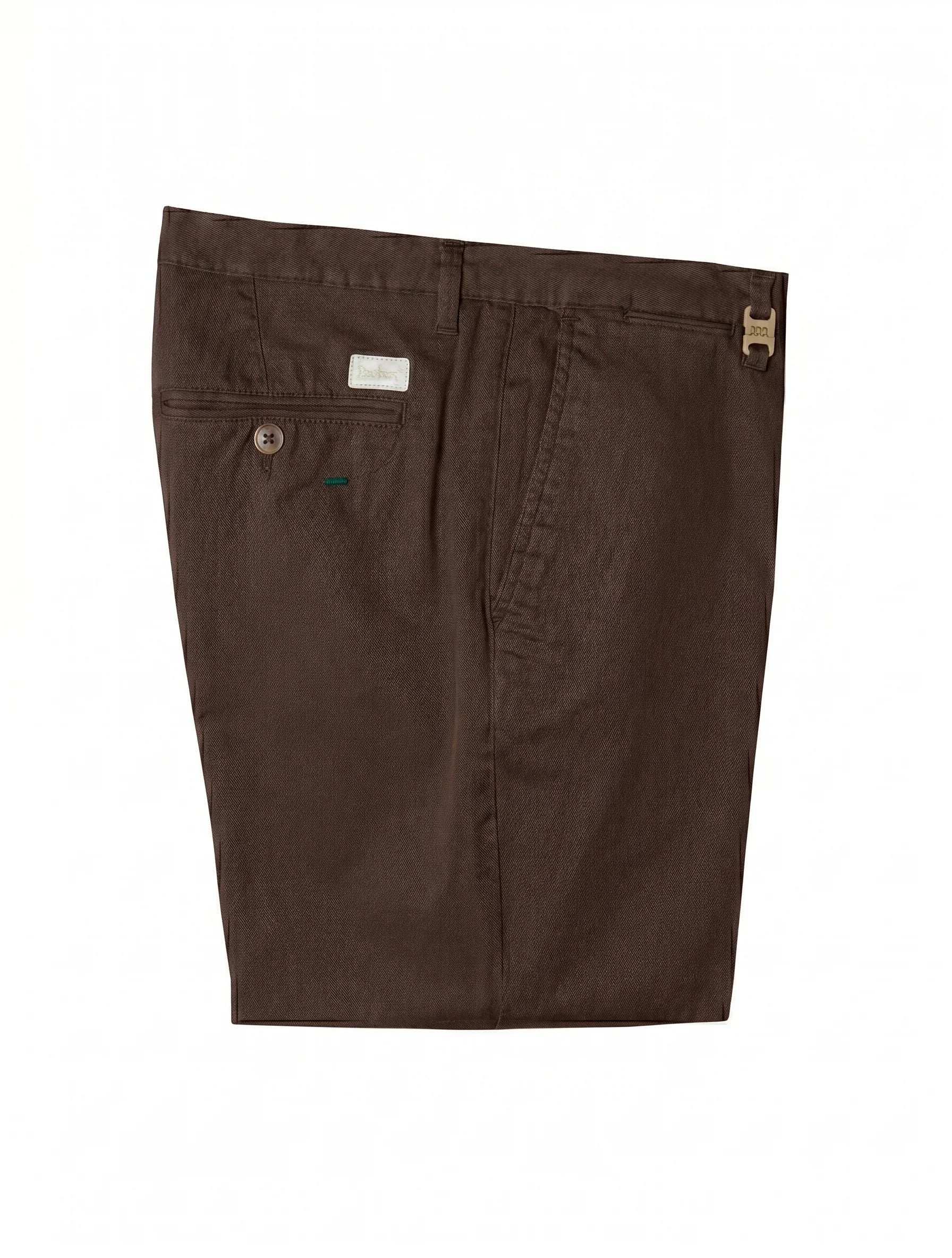 Pantaloni uomo marroni eleganti in cotone, tasca posteriore con bottone e dettaglio logo