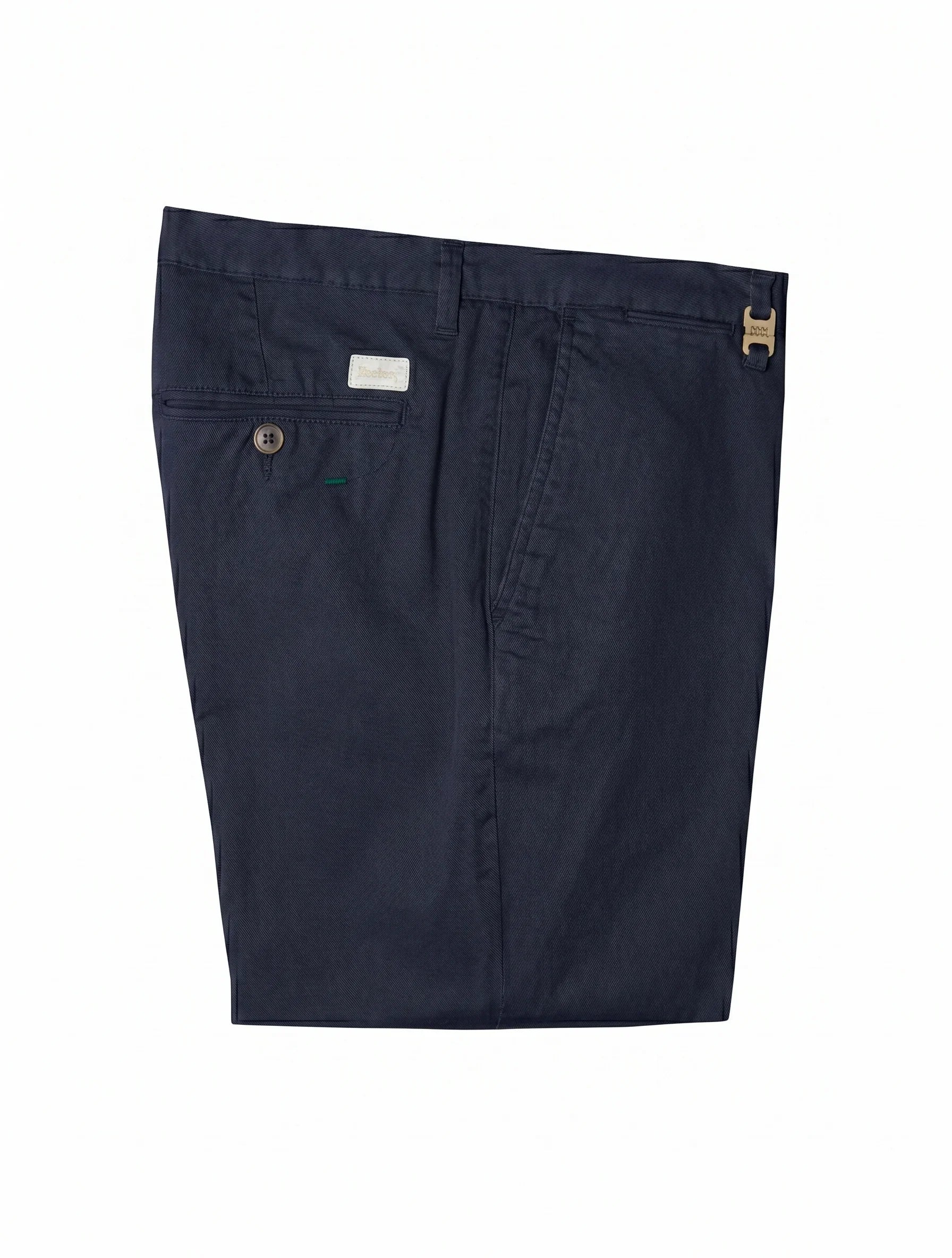 Pantalone uomo blu elegante in cotone con tasca posteriore e dettaglio fibbia
