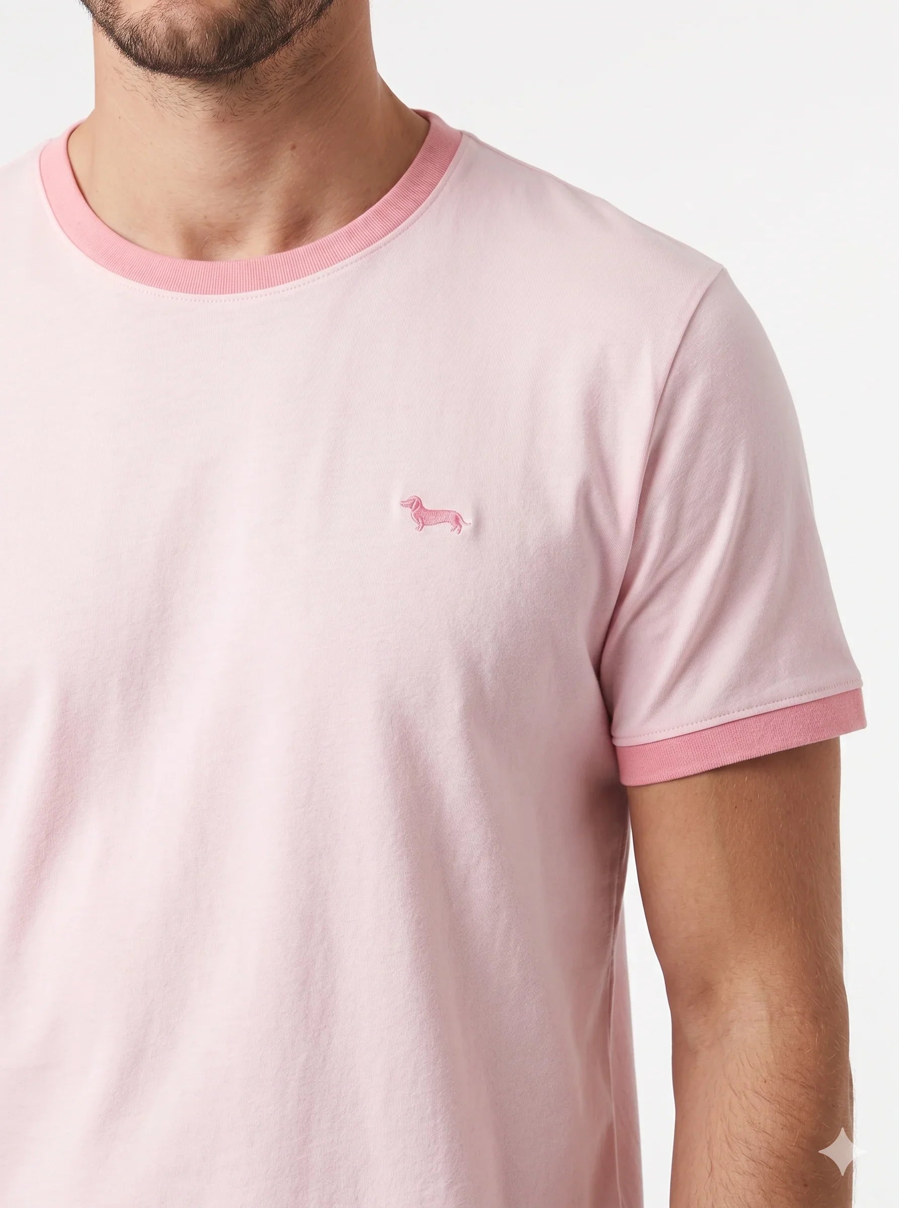Maglietta uomo rosa chiaro con logo cane ricamato, moda casual Made in Italy
