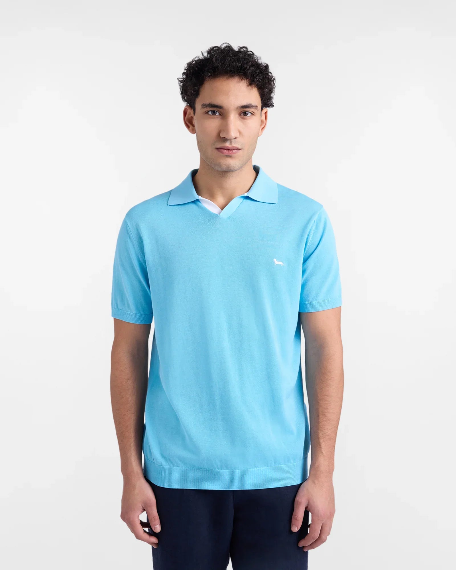 Maglia uomo celeste a maniche corte con colletto, stile casual elegante